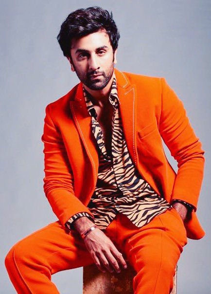 Ranbir Kapoor In Nirmooha's Olive Green & Burnt Orange Feather Printed  Shirt From Our Caged Kalidoscope Collection